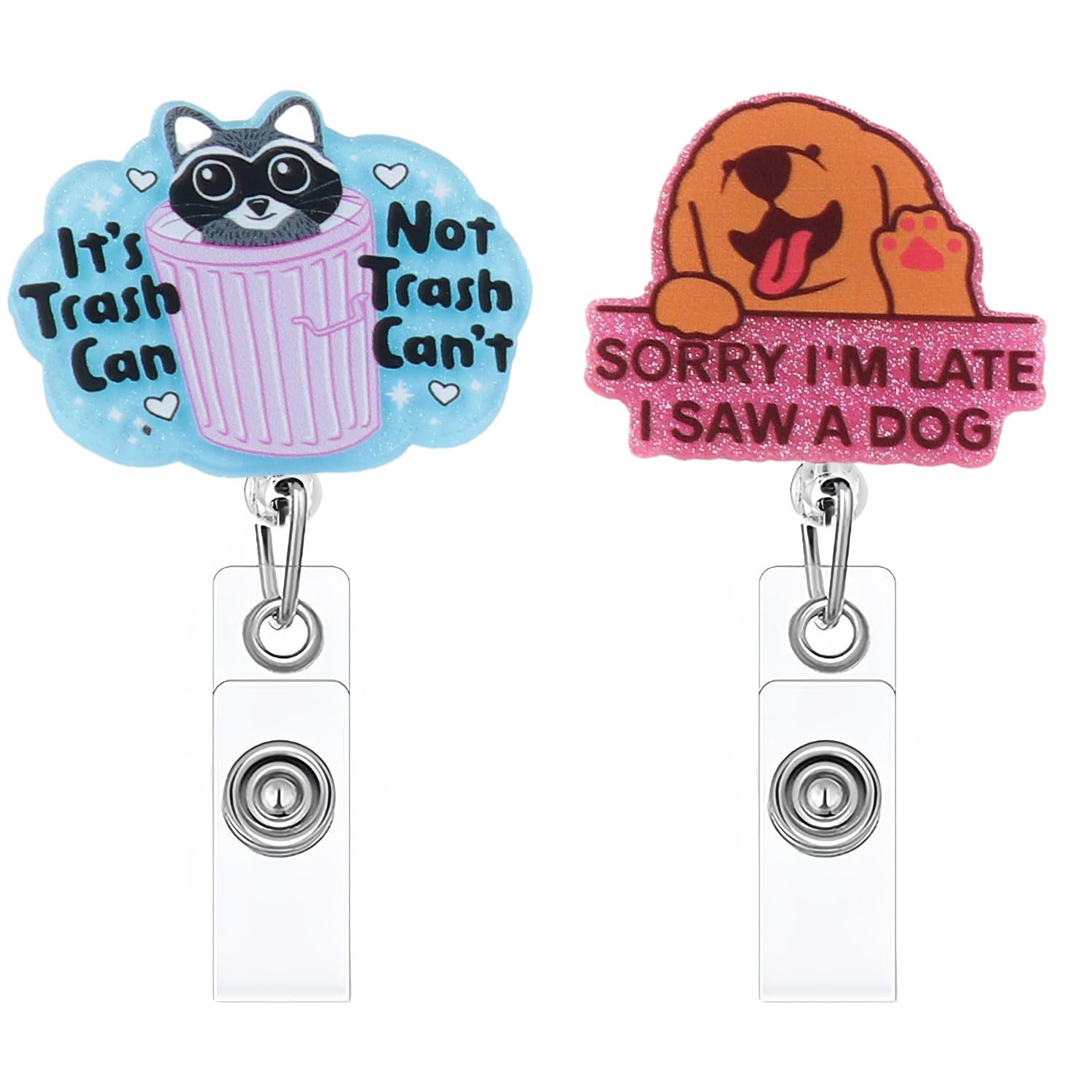 Photo 1 of 2 Pack Retractable Badge Holder Cute Badge Reel Holders with Id Clip Heavy Duty Id Name Tag Badge Clips Keychain for Nurse Teachers Office Workers & Nursing (2pcs Cat & Dog)