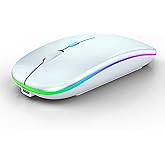 WREANU Wireless Bluetooth Mouse Rechargeable Laptop Mice with LED Lights Silent Slim Use(BT5.2 & USB 2.4G Portable Receiver) Dual Mode Computer Mouse for Laptop/iPad/Tablet/Apple/Computer/Mac(White)