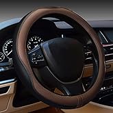 Gomass Car Steering Wheel Cover, Anti-Slip, Safety, Soft, Breathable, Heavy Duty, Thick, Full Surround, Sports Style (Black Brown)