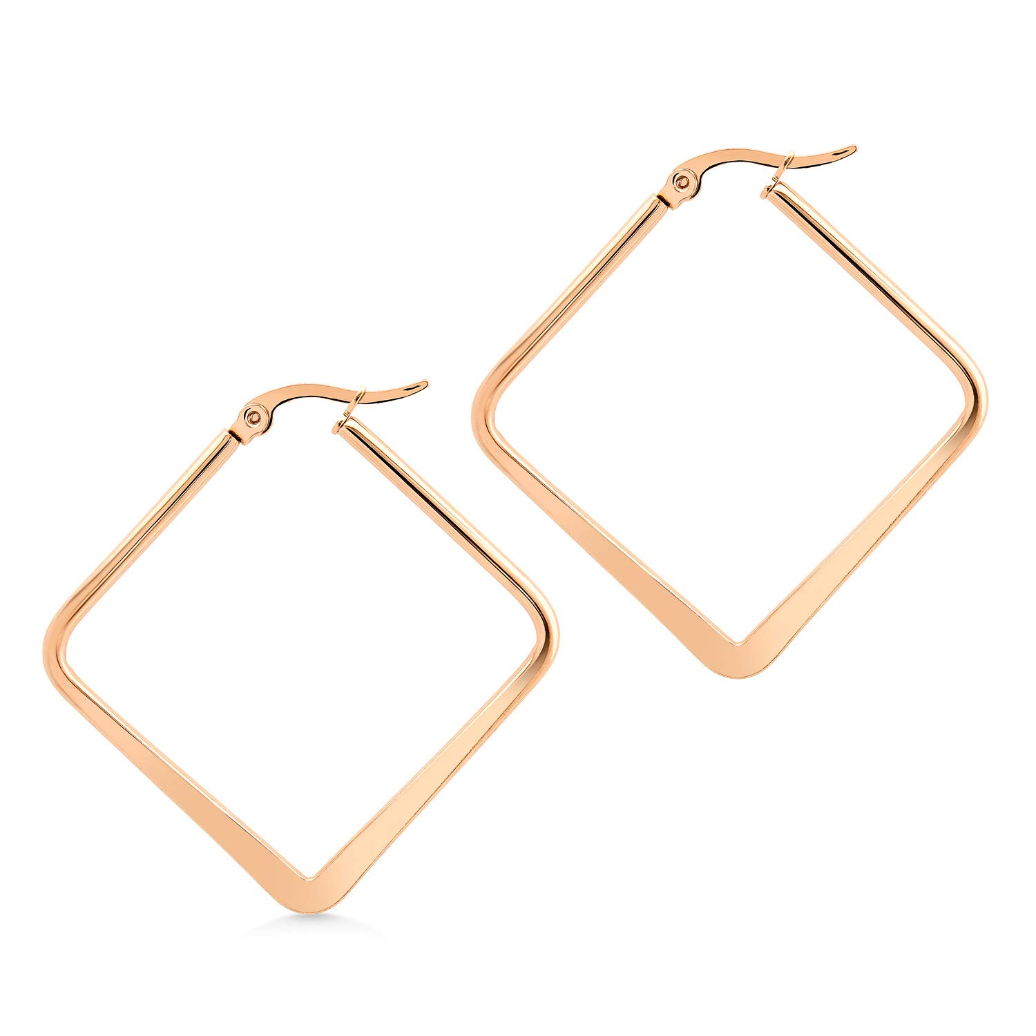 555Jewelry Stainless Steel Geometric Shaped Large Statement Square Hoop Earrings for Women, Dangle Drop Geometric Hoop Earrings, Classic Trendy Simple Earrings for Women, Rose Gold