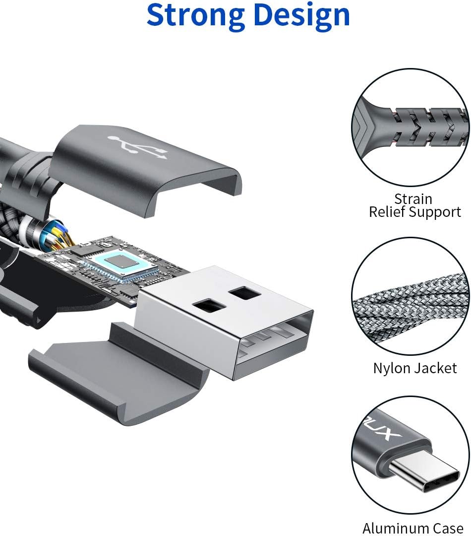 USB Type C Cable 3A Fast Charging, JSAUX(2-Pack 3.3ft+3.3ft) USB-A to USB-C Charge Braided Cord Compatible with Samsung Galaxy S10 S10E S9 S8 S20 Plus,Note 20 10 9 8, and Other USB C Charger (Grey): Industrial & Scientific
