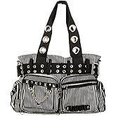 Lost Queen Striped Punk Rock Steampunk Purse with Handcuff Skull Charm