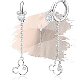Elensan Sterling Silver Mouse Earrings for Women Fashion Dangle Charms Huggie Hoop with Chain Earrings CZ Mini Mouse Hypoallergenic Jewelry Birthday Gift for Women