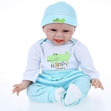 Walmeck-1 Walmeck Doll 22Inch 55Cm Reborn Toddler Doll Smiling Doll Silicone Body Boneca with Clothes Lifelike Toy Crocodiles