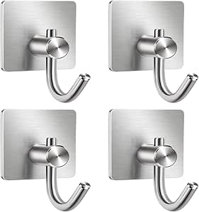 SKYEE 4 Piezas Gancho Adhesivo para Pared, Toalleros de Gancho 304 Acero Inoxidable Gancho Pared Fuerte Autoadhesivo Colgadores de Puertas para Cocina ...