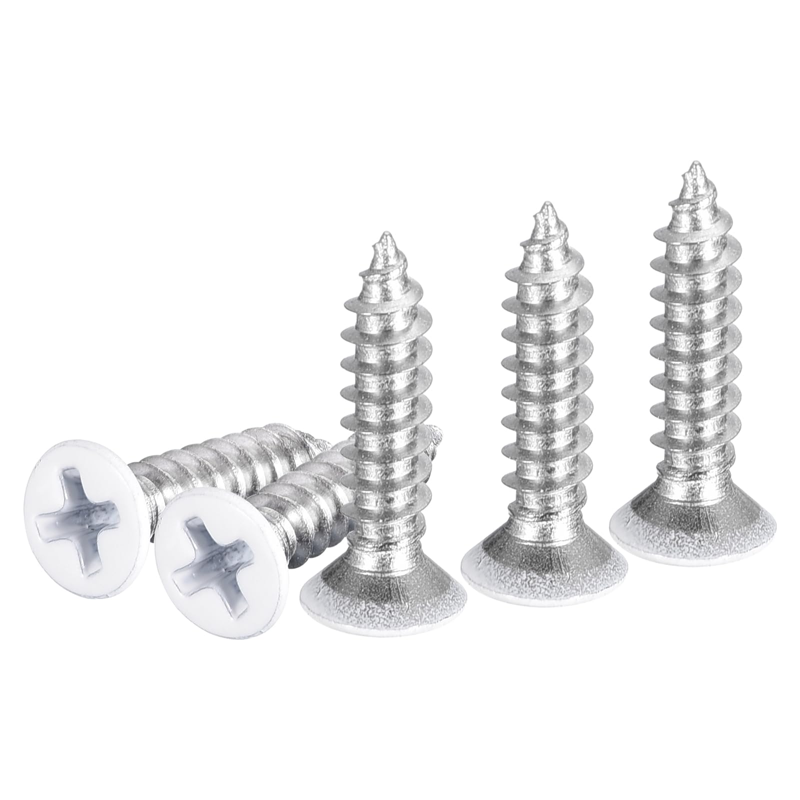 DTGN 100Pcs ST4x18mm Flat Head Wood Screws, 304 Stainless Steel White Phillips Self Tapping Screws - Good for Woodworking, Furniture - Silver — image 1