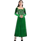 Women Costume Princess Green Dress Long Sleeve Velvet Gown Halloween Movie Cosplay Set