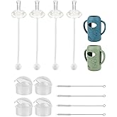 Straw Cup Conversion Kit with Silicone Sleeves for Dr. Brown's Narrow Glass Baby Bottle 4oz,Anti Breakage Baby Bottles Replacement Kit with Handle and Soft Straw Top,6m+,Set of 4