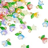 KISSITTY 42pcs Crystal Flower Charms for Jewelry Making Transparent Glass Pendants Colorful Floral Dangle Charms for DIY Necklaces Bracelets Earrings Craft Making for Women