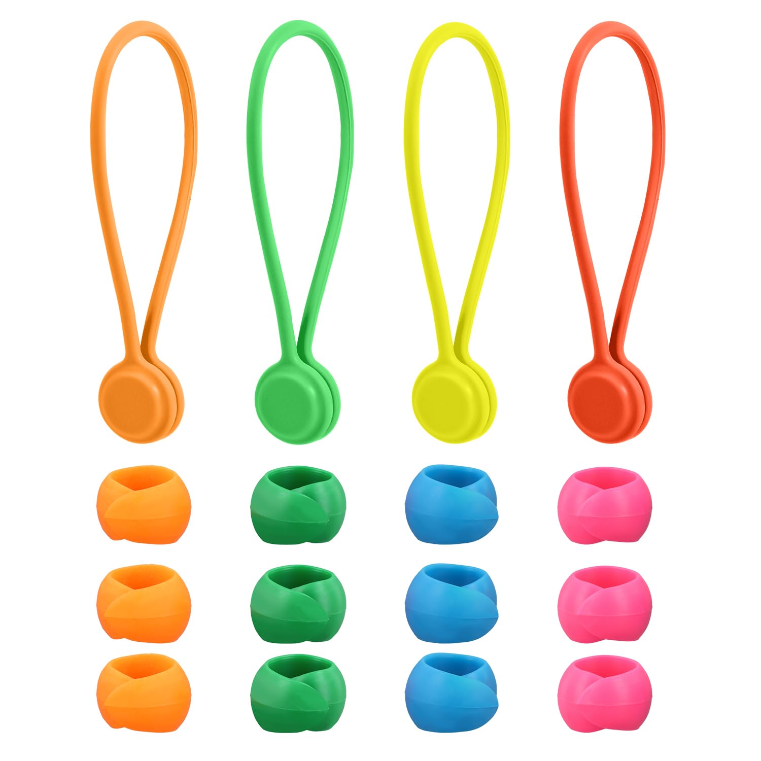 4pcs Magnetic Fabric Clips, 4 Macron Colors Reusable Twist Ties Silicone Cable Ties Needle Holder with Fabric Huggers Magnetic Cord Ties Cross Stitch Gift for Needlework Embroidery Craft (16pcs)