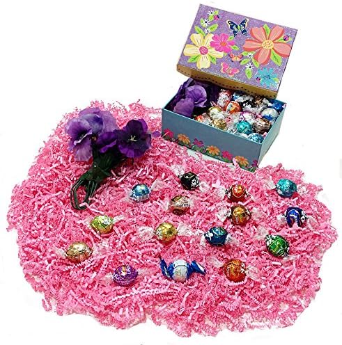 Butterfly Mothers Day Gift Basket Box - Lindt Gourmet Chocolate Truffles Assortment &amp; Floral Accent