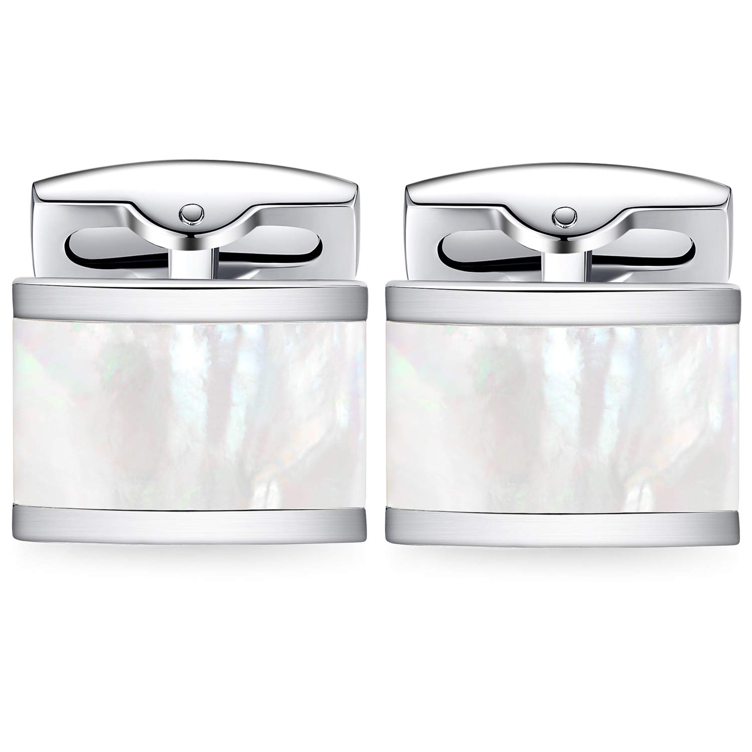 HONEY BEAR Cufflinks for Mens - Rectangle for Business Wedding White Shell โ image 1