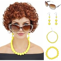 Amazon.com: GNIMEGIL Mrs Roper Costume Auburn Curly Wig Set with ...