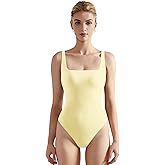 SUUKSESS Women Sexy Square Neck Thong Bodysuit Backless Sleeveless Tank Tops