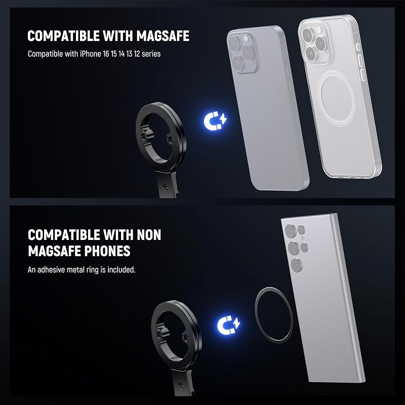 Magnetischer Handy Stativhalter, Metallhalterung für Mobiltelefone mit 1/4" Gewinde, Blitzschuh und Arca Aufnahme, kompatibel mit MagSafe iPhone, Huawei und Android für Videoaufnahmen, PA098