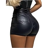 GORGLITTER Women's PU Leather Shorts Festival Disco High Waisted Sexy Rave Party Mini Booty Micro Shorts Hot Pants