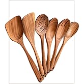 6-Piece Teak Wood Cooking Utensils Set – Wooden Spoons & Spatulas for Non-Stick Cookware – Eco-Friendly, Durable & Heat-Resistant Kitchen Utensils for Cooking & Serving
