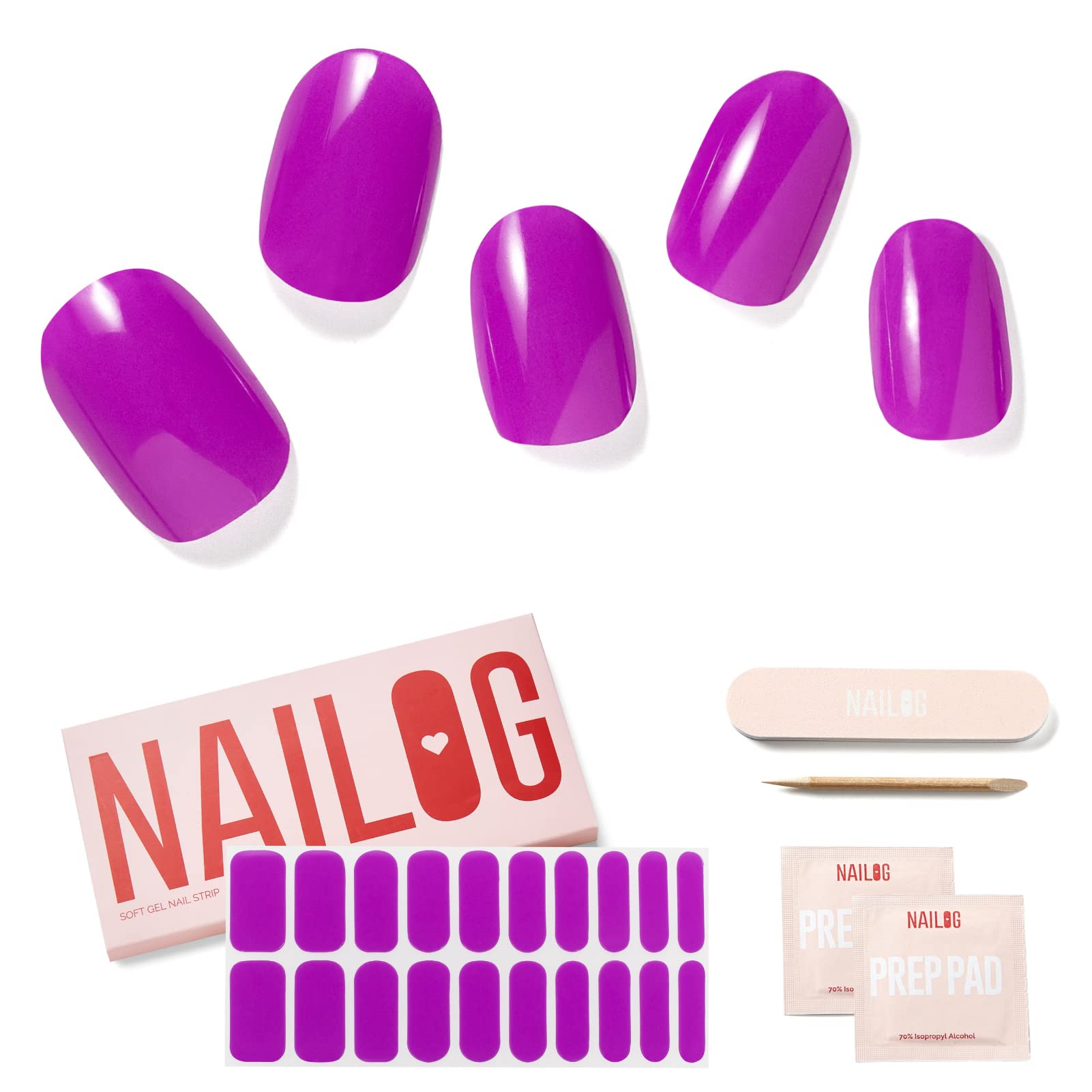NAILOG Semi Cured Gel Nail Strips, 20 Pieces Extra Long Nail Polish Strips, Long Lasting Semi Cured Gel Nail Stickers with Soft Glossy Finish,Kiko