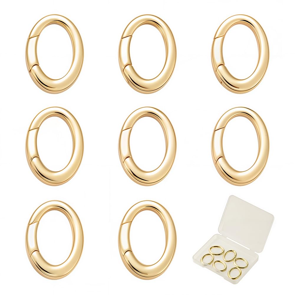 SUNNYCLUE 1 Box 8Pcs 18K Gold Plated O Ring Spring Gate Rings Spring Keyring Buckle Spring Buckle Clip O Rings Round Clasps Circle Connector for jewellery Making Keyring Buckle Bag Purses DIY Supplies
