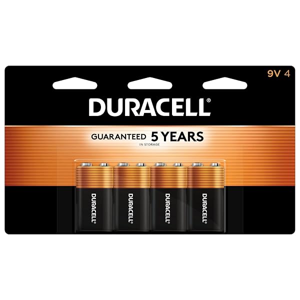 DURACELL COPPERTOP 9V BATTERY, 4 COUNT, SMOKE DETECTOR, LONG-LASTING