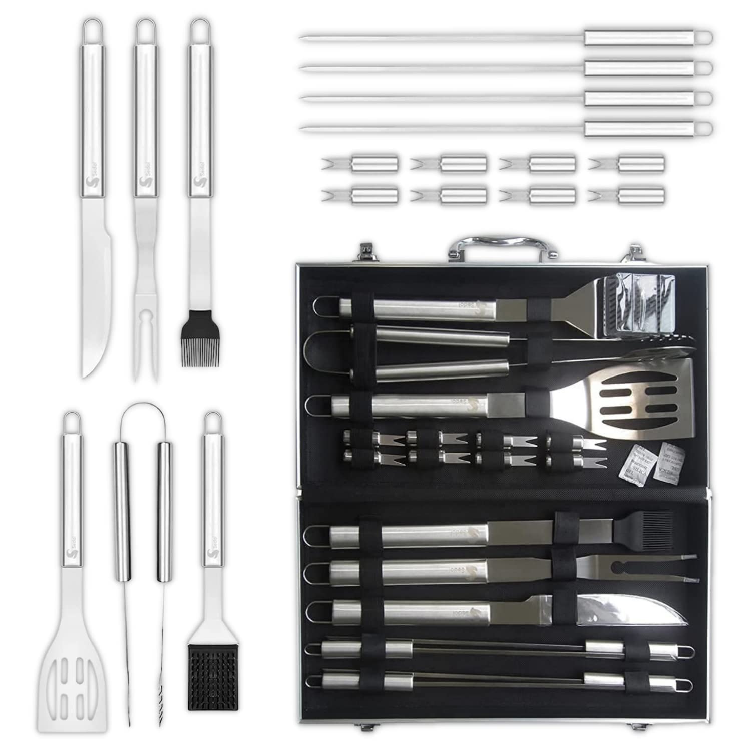 SEDOL BBQ Tools Set - 18pcs Heavy Duty Stainless Steel BBQ Accessories - Outdoor Camping Accessories BBQ Tool Set with Storage Case - Complete BBQ Grill Utensil Set for Men