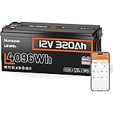 HumsiENK 12V 320Ah LiFePO4 Lithium Battery (250A BMS) with Bluetooth, Deep Cycles 300Ah+ LiFePO4 Battery, Low Temp Protection