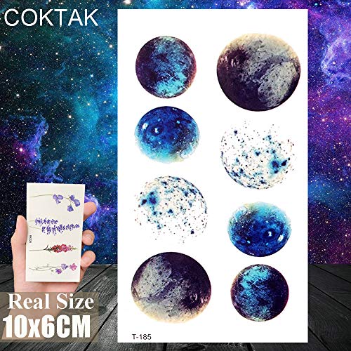 COKTAK 8 Pieces/Lot Funny Cartoon Children Temporary Tattoos For Kids Dog Paw Universe Star Moon Rocket Body Art Finger Arm Waterproof Fake Tattoo Stickers Face Decals Planets Women Tatoo Sheet Girls - Thumbnail 5