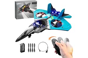 soputry V17 Jet Fighter Stunt RC Airplane, Remote Control Airplane with 360° Stunt Spin Remote and Light, Fighter Plane Glider Airplane Hobby Toy Gifts Airplane Model for Age 8-12 (V17- Blue)