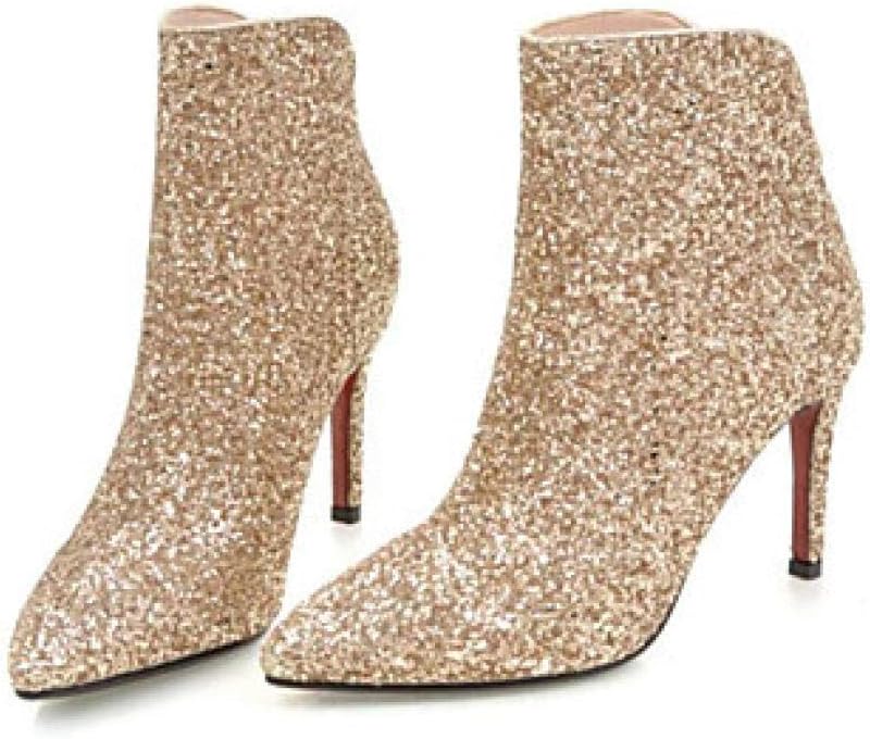 Women's Boots Fashion Boots Stiletto Heel Pointed Toe Synthetics Booties/Ankle Boots Fall & Winter Black/Silver/Red/Wedding/Party & Evening@Gold_US8/EU39/UK6/CN39