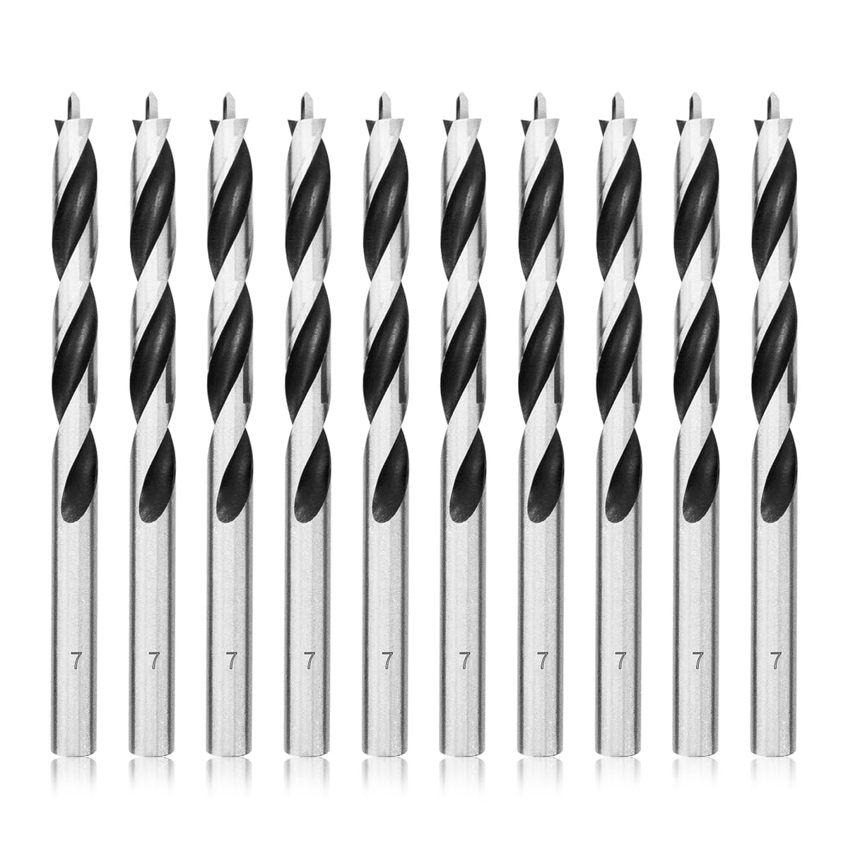 Meccion Wood Drill Bits 7mm 10Pcs Brad Point Auger Drill Bit Professional Woodworking Lip and Spur Drill Bit for Wood