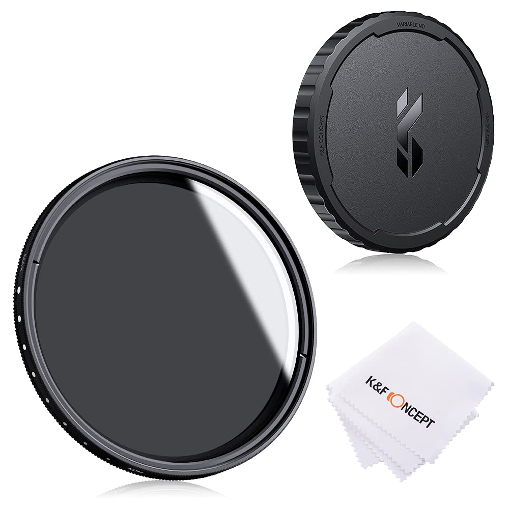 K&F CONCEPT 77MM Variable ND2-ND400 Filter+ Cleaning Cloth+ Filter Cap, Basic Adjustable Thin ND2~ND400 Neutral Density Cloth with Silicone Lens Cover