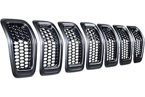 Astra Depot 7pcs Matte Black Mesh Honeycomb with Retro Gray Dark Ring Front Grille Grill Inserts Covers Compatible with 2014-2018 Jeep Cherokee