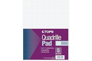 TOPS Notebook, Quadrille Rule, 8.5 x 11 Inch, White, 50 Sheets, 5 Squares Per Inch, Gum-Top Pad, Graph Paper for School, Engi