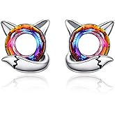 KINGWHYTE Fox Earrings 925 Sterling Silver Animals Earrings Cute Crystal Fox Stud Earrings Hypoallergenic Earrings Birthday Christmas Jewelry Gifts for Women