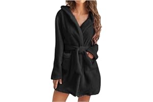 CofeeMO Fuzzy Robes for Women Fleece Bathrobes Lightweight Soft Sleepwear One Piece Pajamas Winter Sashes Velvet Nightgowns