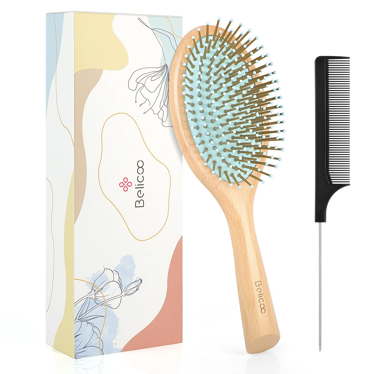 BELICOO Detangler Hair Brush, Bamboo Brush Wet & Dry Hair Brush for Women Tangles Hairbrush for Women, Men and Kids - Green