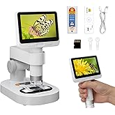Digital Microscope for Kids, 100x-1600x Portable Microscope with 8 Adjustable LED Lights for Adults, 4.0'' Inch IPS Screen,8G SD Card Included