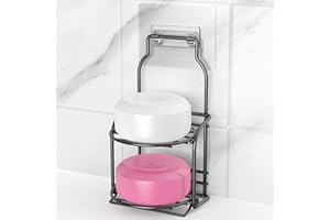 GALASILY 2-Tier Shower Soap Shampoo Bar Holder, Self Adhesive & Freestanding Draining Soap Dish Caddy for Bathroom Kitchen Wall Accesories, Apartment Essentials Decor