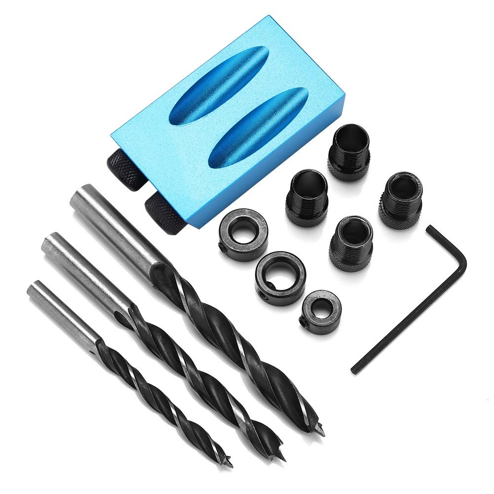 Samfox 15 Degree Pocket Hole Screw Jig, 14Pcs Dowel Drill Joinery Kit Pocket Hole Drilling Kit 15° Woodworking Oblique Drill Guide Positioner Locator Tool for Board Jointing