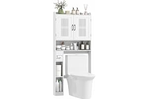 HOMCOM Over The Toilet Storage Cabinet, Modern Above Toilet Bathroom Organizer with Adjustable Shelf, Toilet Paper Holder, Fr