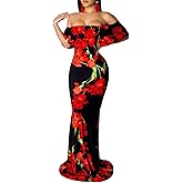 Women's Off Shoulder Maxi Dress Sexy Hawaiian Floral Long Party Dresses