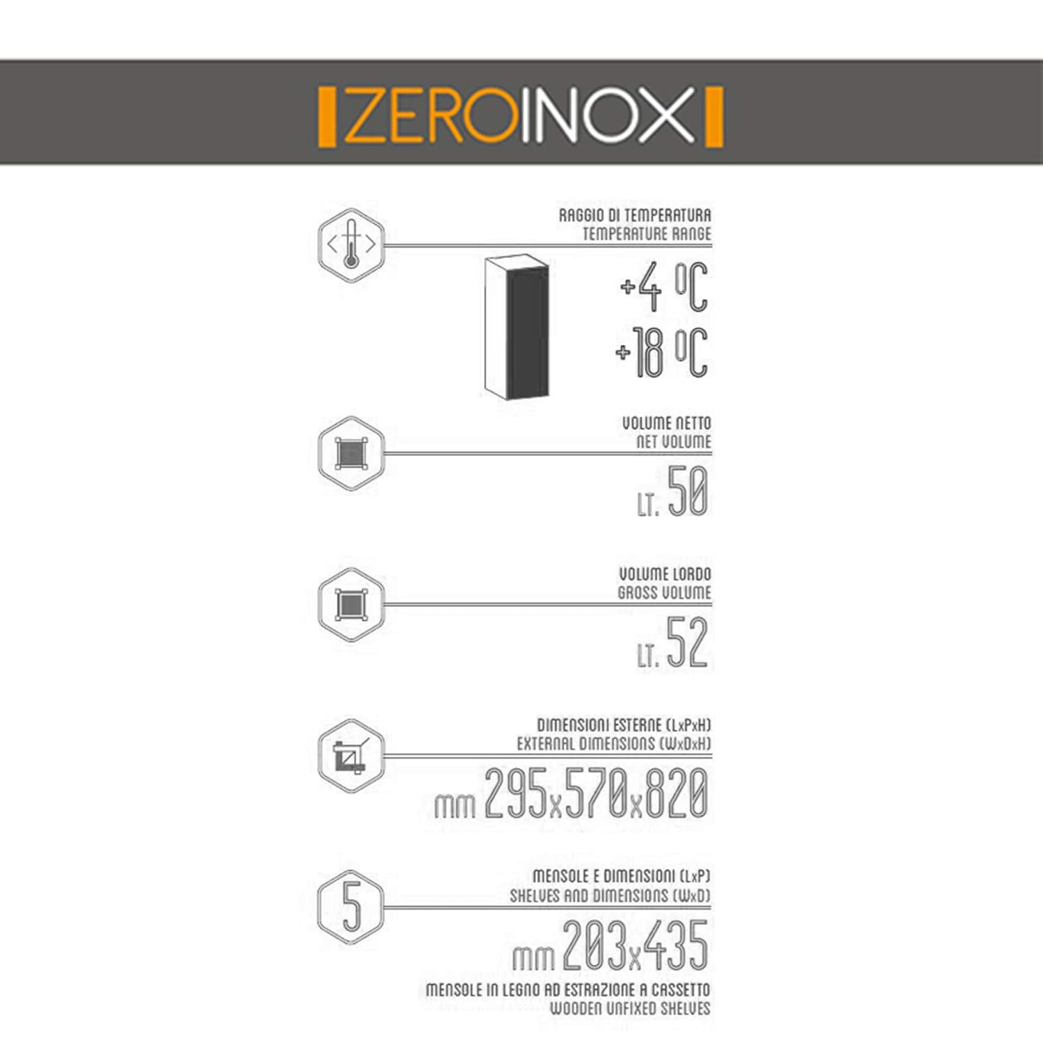 ZeroInox - Nevera de Vino ventilado, 50 litros, con estantes de ...