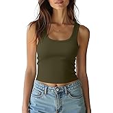 Women's Sleeveless Crop Top Cotton Basic Scoop Neck Tank Tops, Ribbed Casual Summer Cropped Shirt for Women