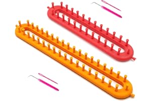 Rectangle Knitting Looms Plastic Weaving Looms with a Crochet Hook and Needle (Color is Random), QLRFFLJOY 2 pcs Knitting Looms Set DIY Scarf Hats Shawl Making Tools (Sparse Pegs)