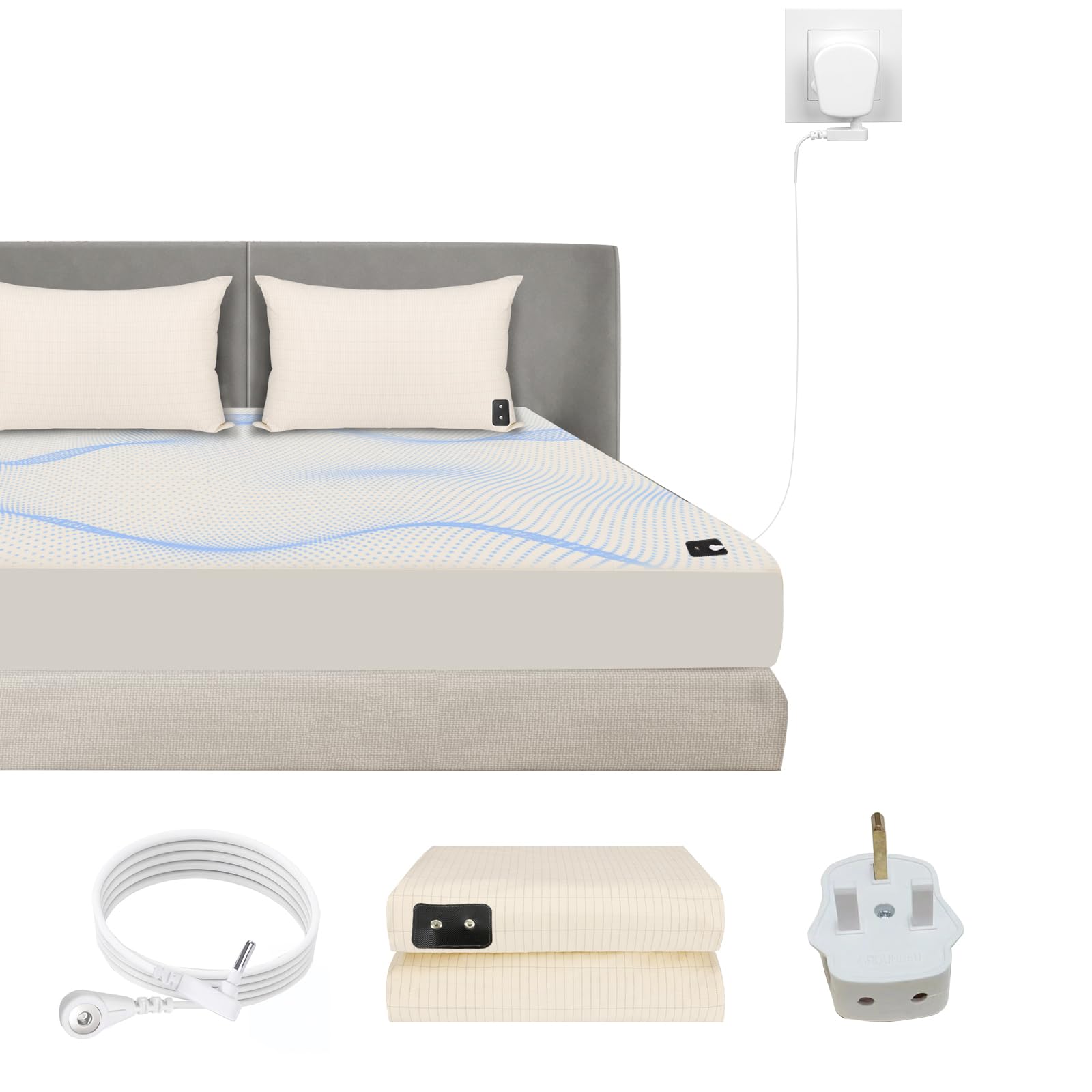 HUNAIGEE Silver Fiber Grounding Bed Sheet Conductive Grounding Mat Soft Conductive Grounding Sheets with Grounding Cord for Better Sleep Natural Wellness Healthy Earth Energy Mat 198x203cm Beige