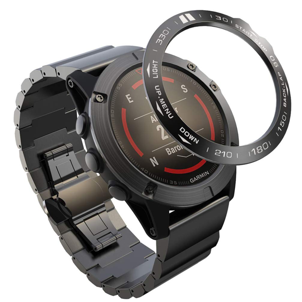 UKCOCO Bezel Ring Compatible with Garmin 5X - Metal Watch Bezel Ring Smartwatch Protective Ring with Numeric Scale Anti-Scratch Metal Watch Case Frame Accessories (Black)