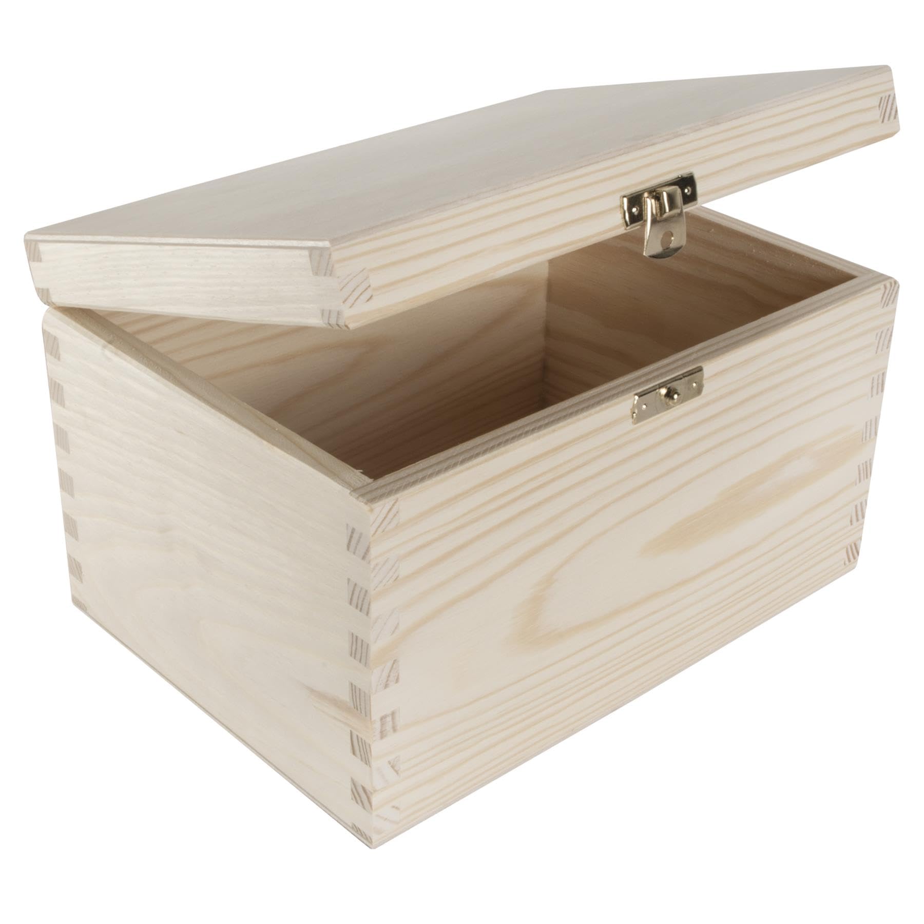 WooDeeDoo Rectangular Wooden Storage Box with Hinged Lid and Clasp – 22 x 16 x 13.5 cm – Pine Craft Case for Keepsakes Photos A6 Paper Gift Projects — image 1