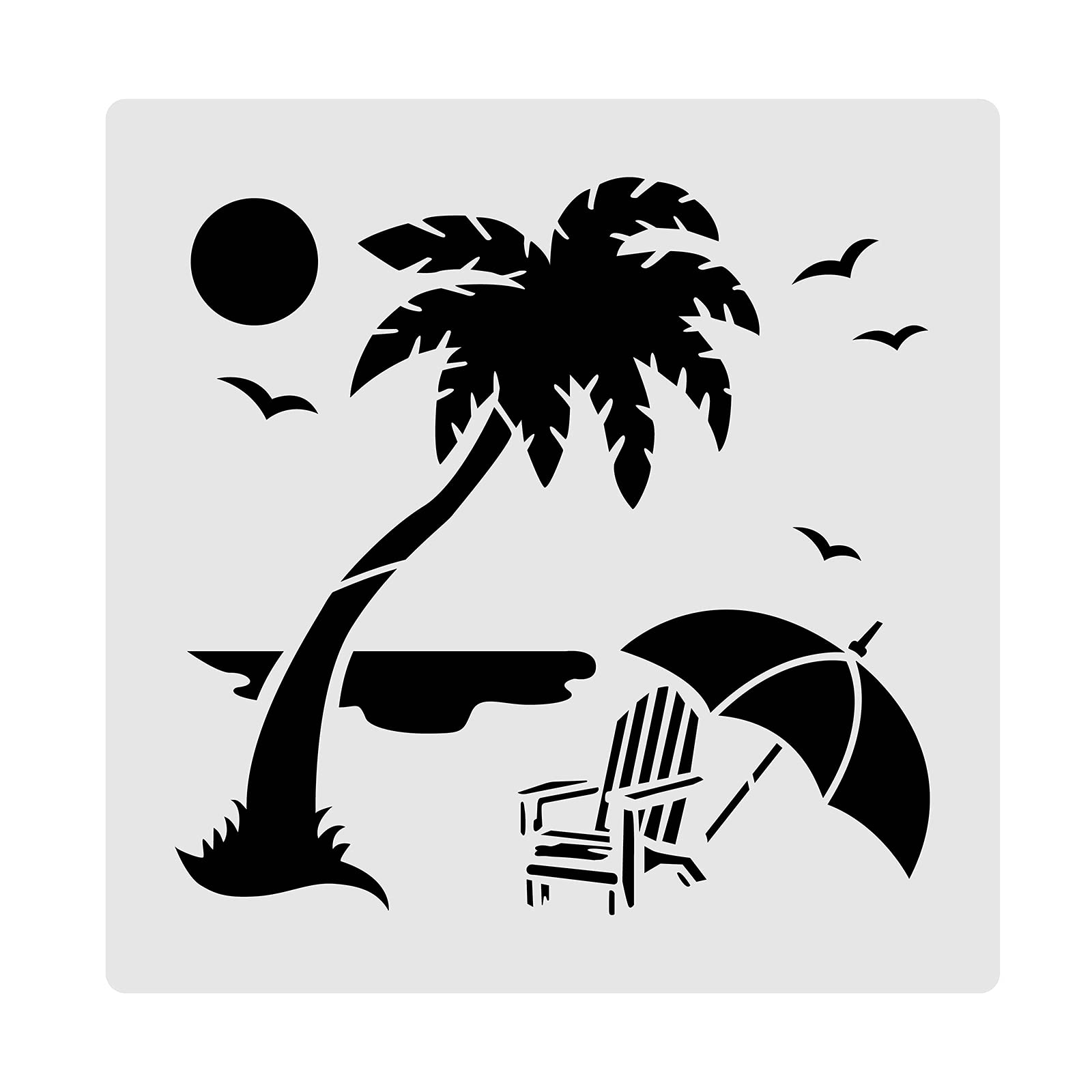 BENECREAT 30x30cm Beach Camping Painting Stencils Coconut Tree Umbrella Template Stencils for Art Painting on Wood, Scrabooking Cardmaking and Wall Floor Decoration