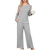 Besshopie Womens Pajamas Sets 2 Piece PJS Crewneck Long Sleeve Sleepwear Comfy Pants Lounge Set with Pockets