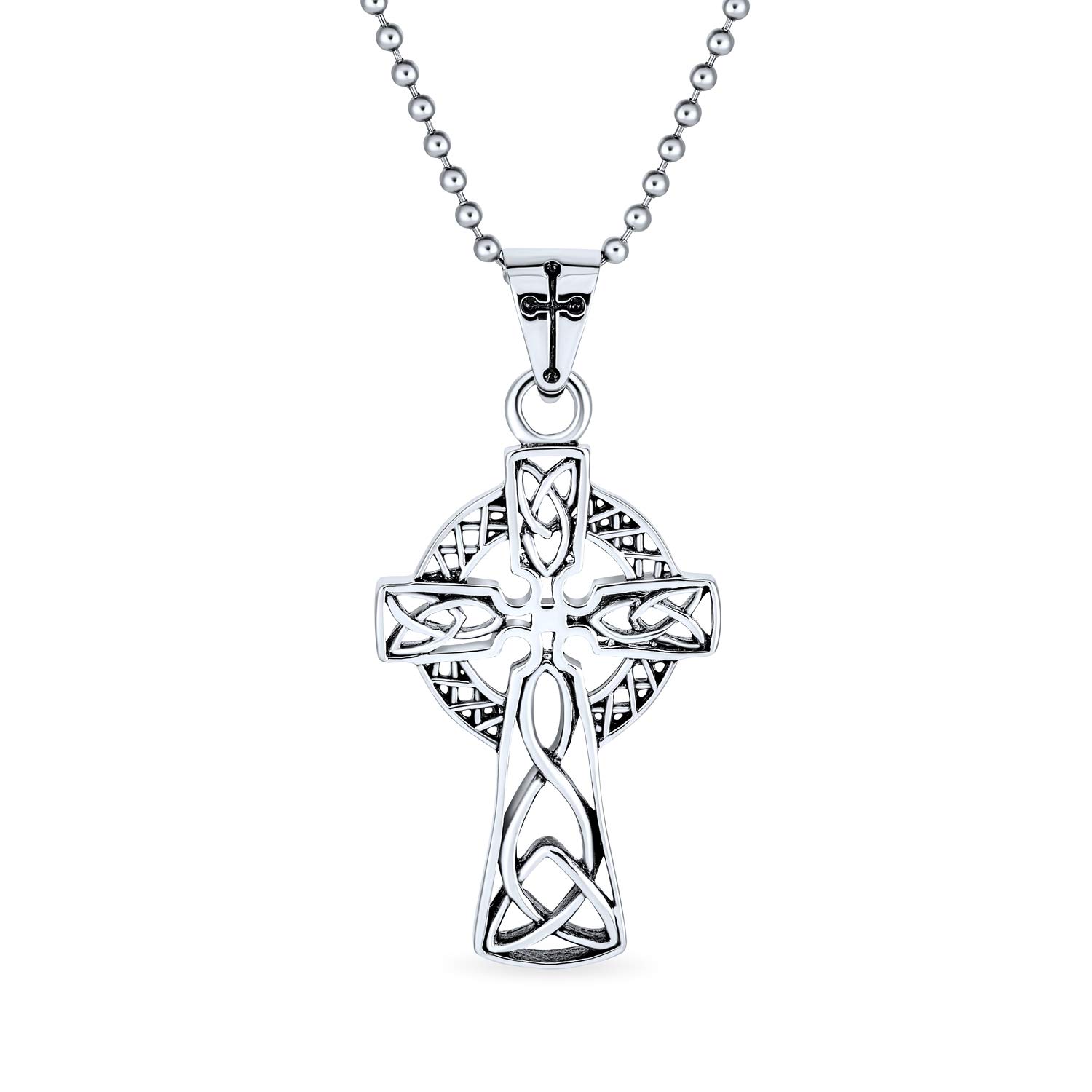 Bling Jewelry Protection Amulet Ancient Mens Irish Viking Celtic Cross Pendant Necklace For Men Women Oxidized Silver Tone Stainless Steel 20 Inch Ball Chain